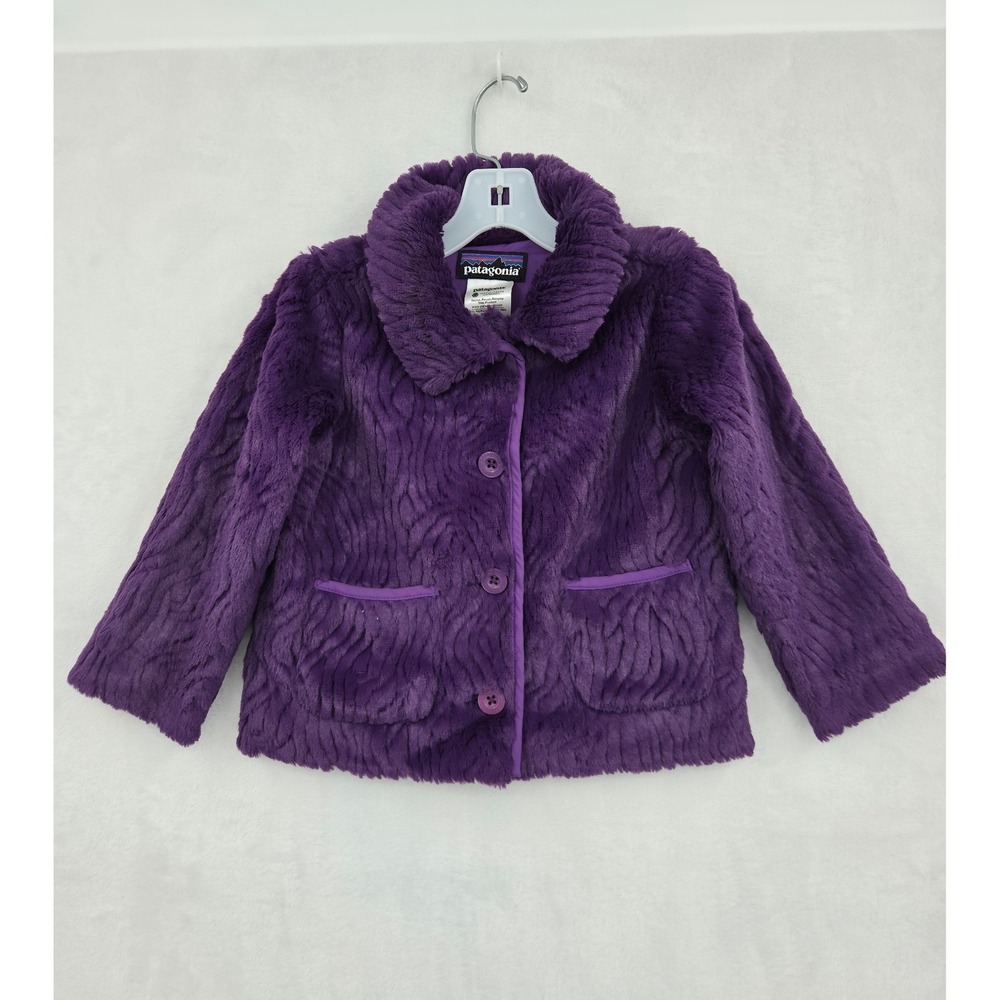 Patagonia Toddler Girls Purple Furry Swirl Fleece Button Jacket Size 2T Kidcore